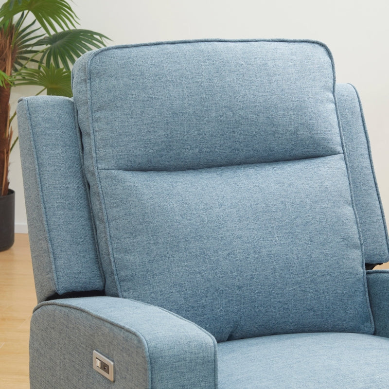 HOMCOM Electric Power Nursery Recliner | Blue Linen Upholstery Armchair