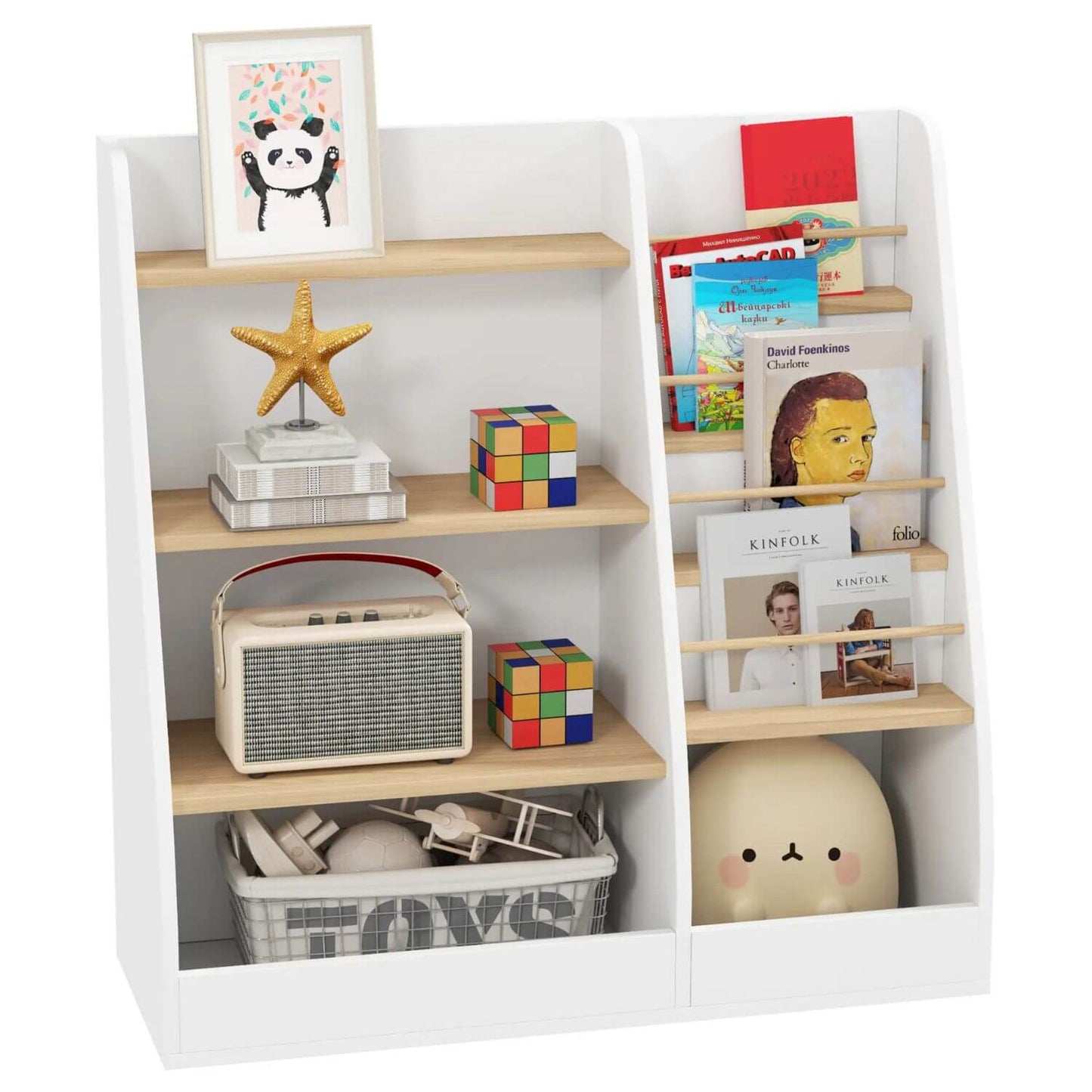 Qaba 4-Tier Kids Bookshelf and Toy Storage Organizer White