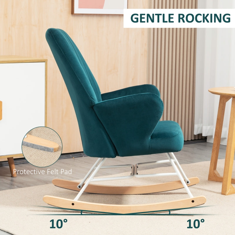 HOMCOM Modern Nursery Accent Rocking Chair | Wingback Chair | Blue