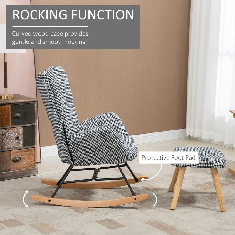 HOMCOM Nursery Glider Rocker with Ottoman | Stylish Houndstooth Rocker