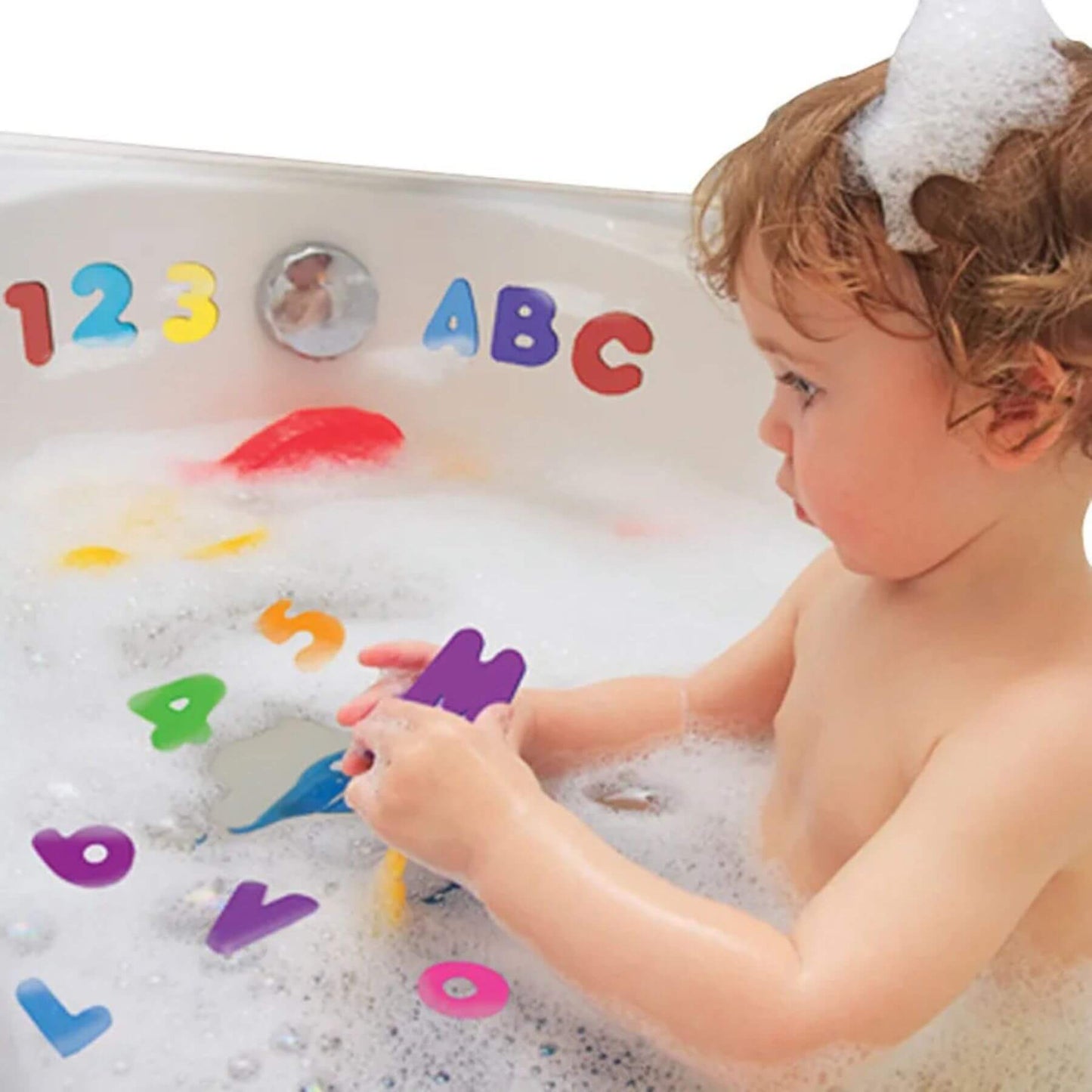 Baby Playing with RocketBaby USA 36-Pieces Set Letters and Numbers Bath Toy in Bath