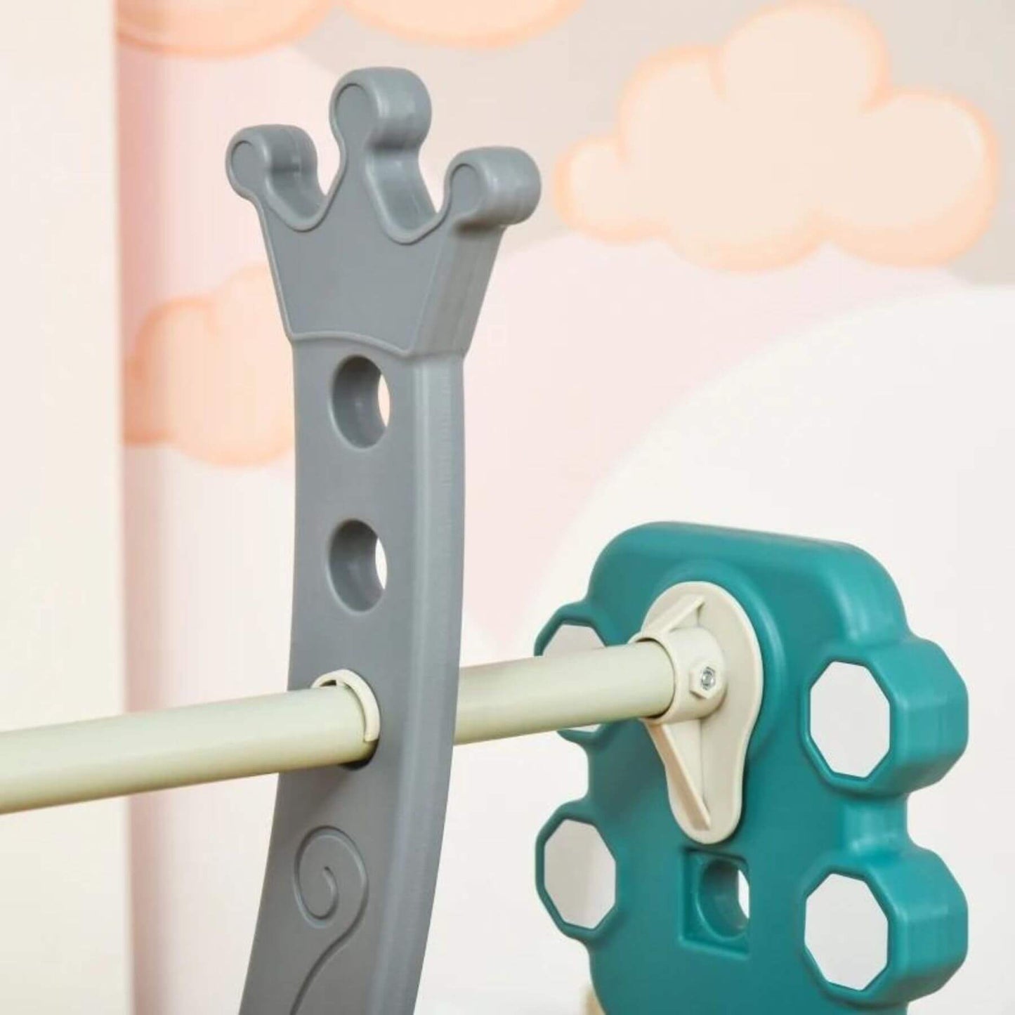 Detail of Qaba Indoor/Outdoor 3 in 1 Toddler Swing and Slide Set, Teal & Dolphin Gray