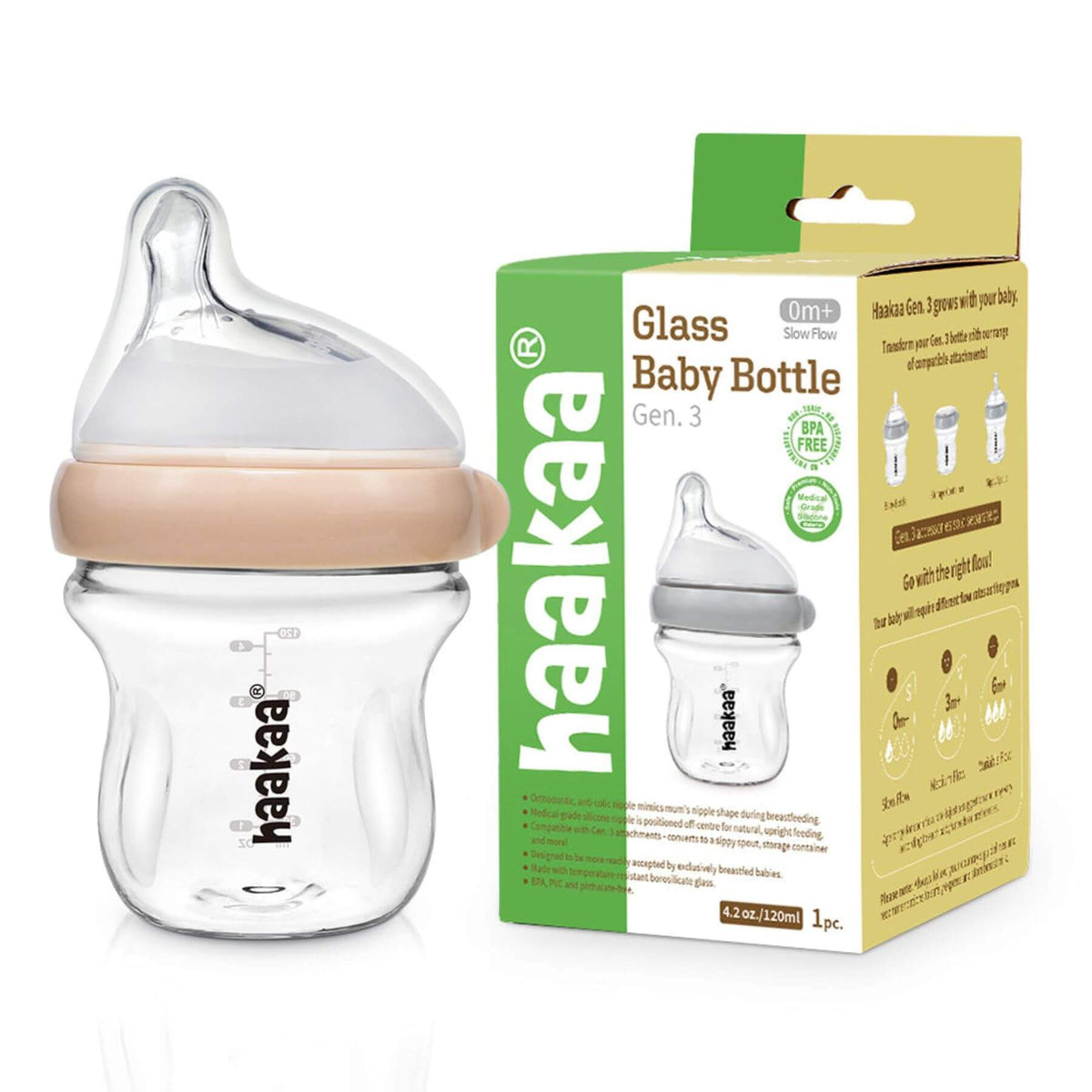 Haakaa Generation 3 Glass Baby Bottle - Pink