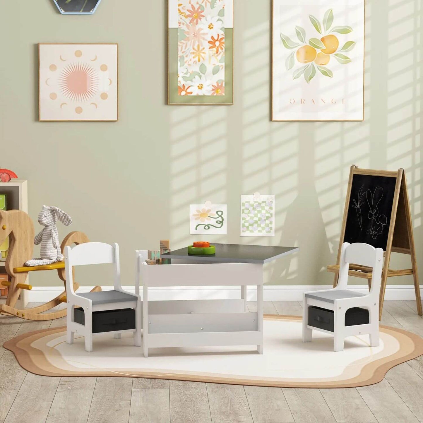 Qaba 3pc Kids Table and Chair Set Grey