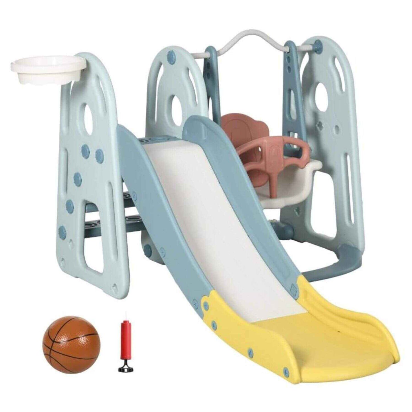 Qaba 4-in-1 Toddler Slide and Swing Set Mixed-Brown