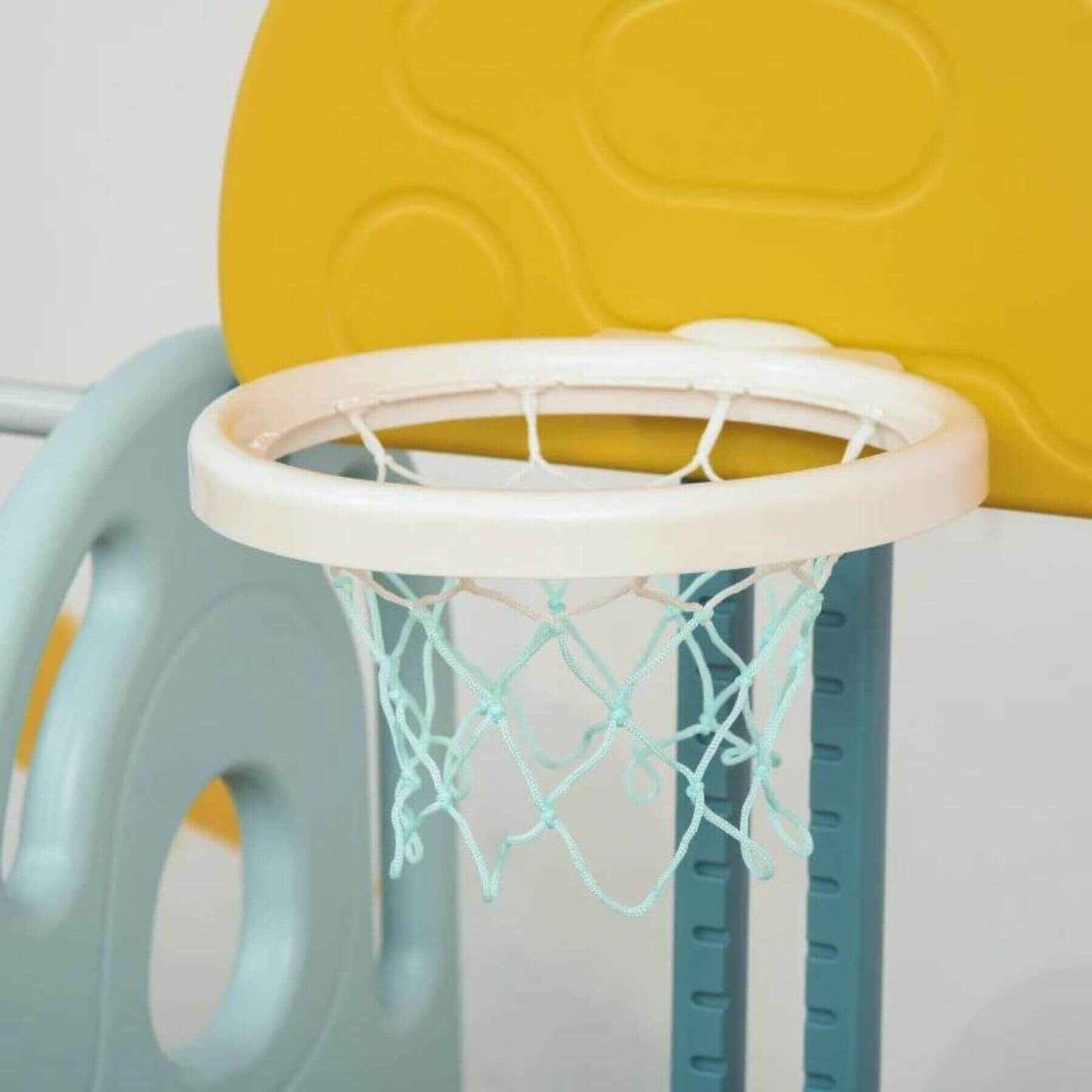 Detail of Qaba 5-in-1 Toddler Playset, Baby Slide and Swing Set, Blue & White & Yellow