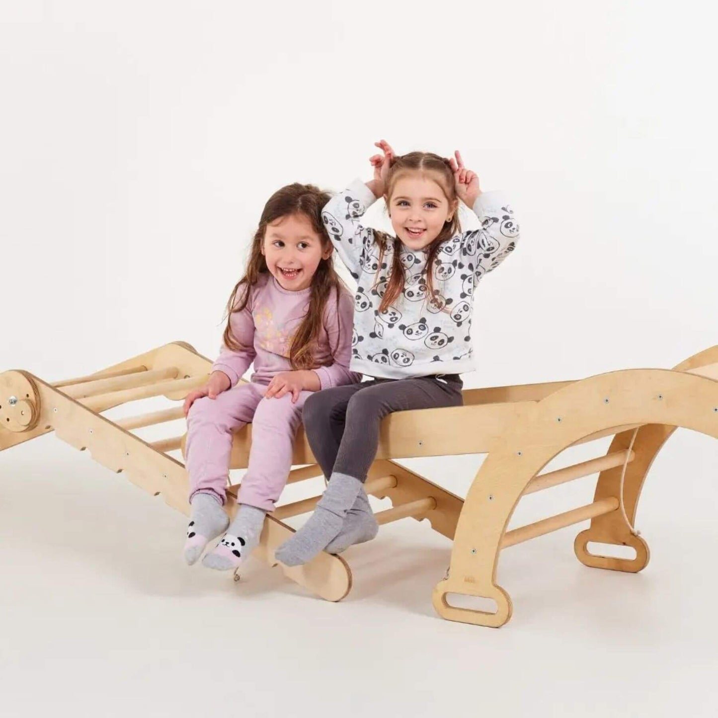 Two children sitting on Goodevas 5in1 Montessori Climbing Set
