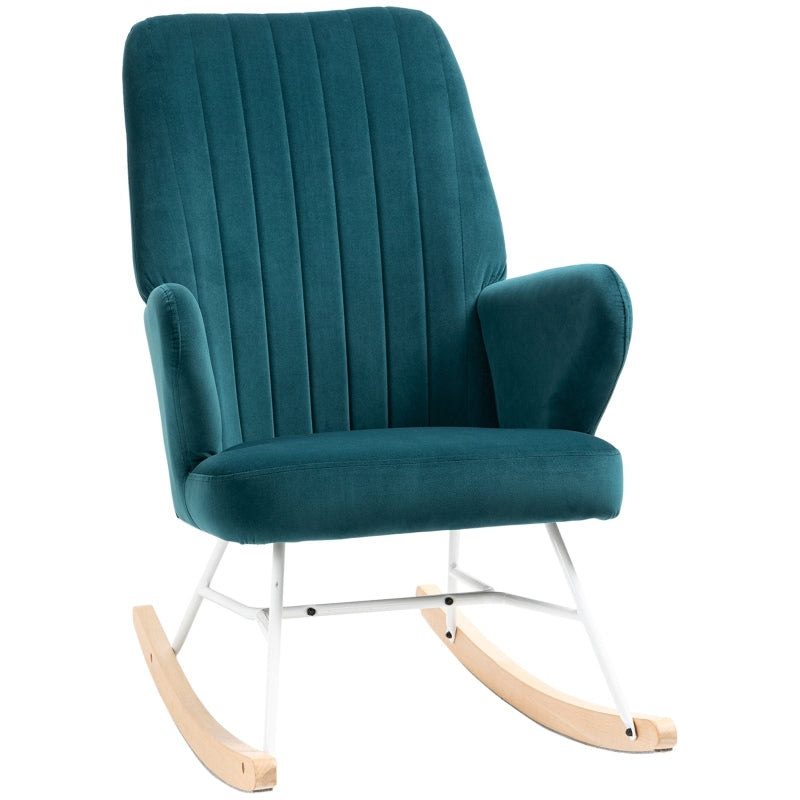 HOMCOM Modern Nursery Accent Rocking Chair | Wingback Chair | Blue
