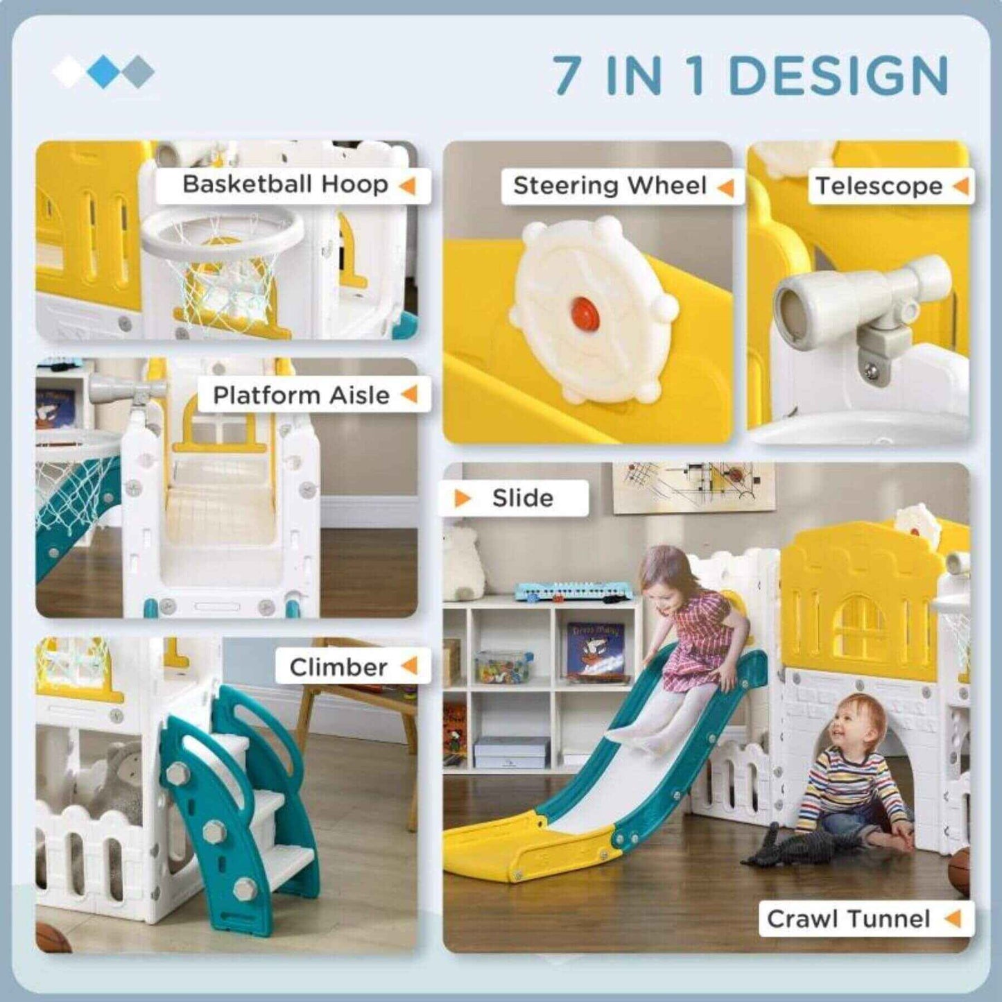 Detail of Qaba 8-in-1 Toddler Slide for Kids Age 1-3 Years Yellow