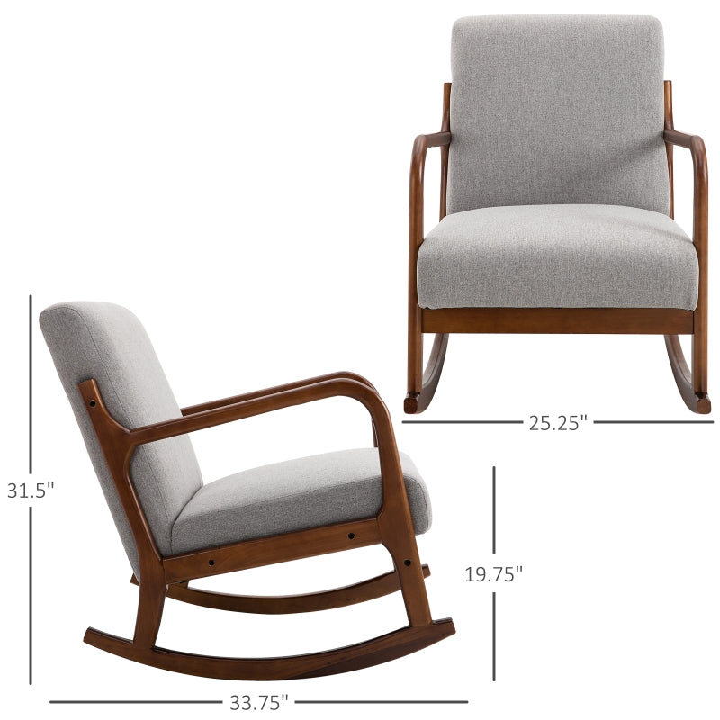 HOMCOM Upholstered Nursery Rocking Armchair | Wood Base & Linen Fabric Seat | Grey