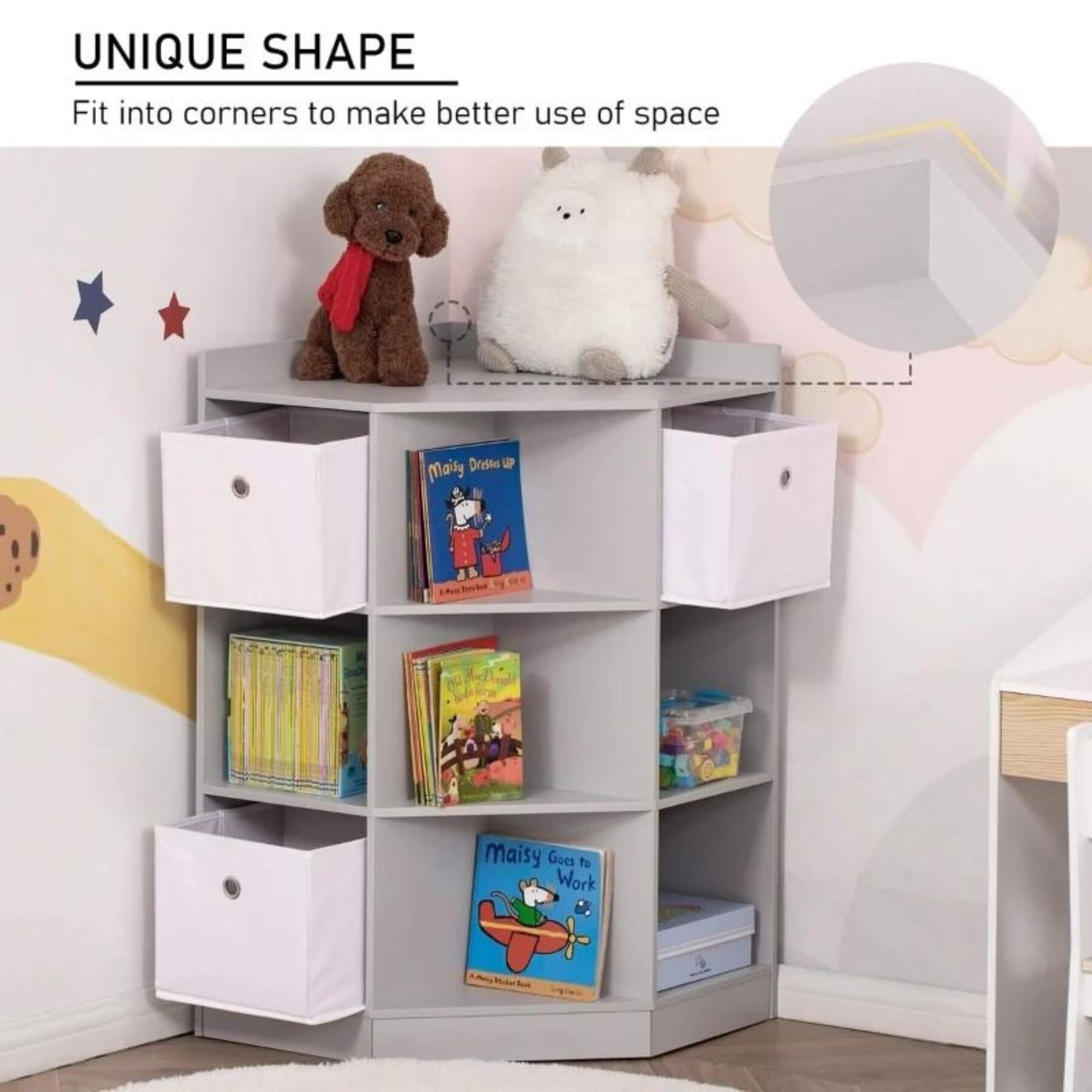 HOMCOM 9-Cube Kids Corner Storage Toy Cabinet Organizer Grey