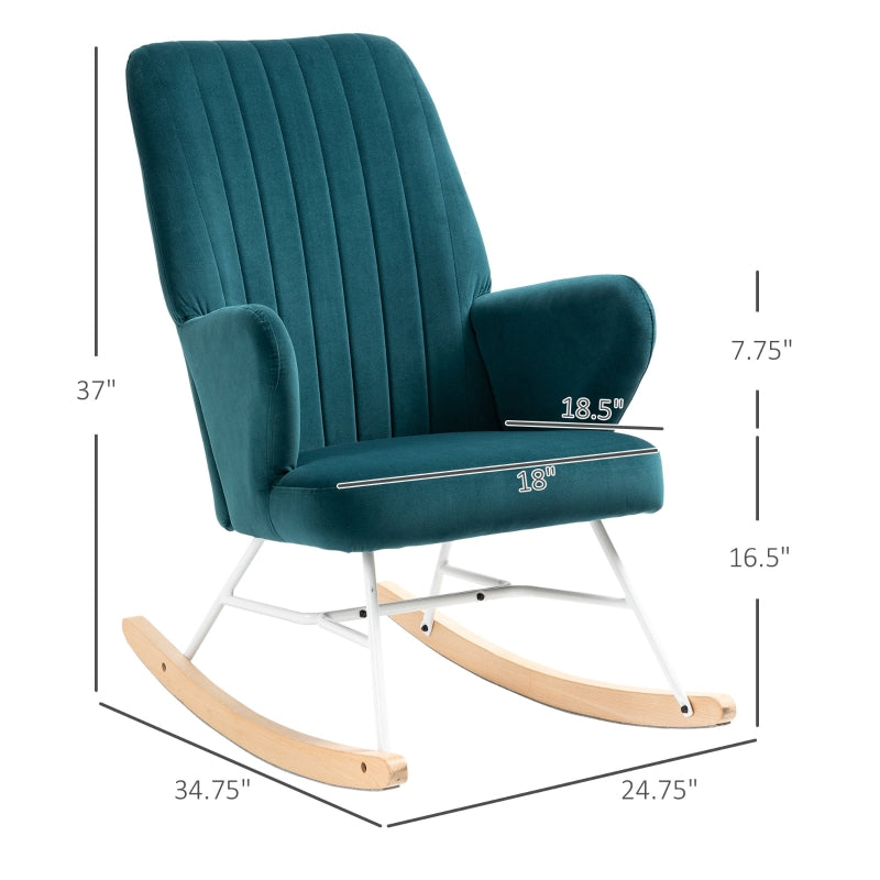HOMCOM Modern Nursery Accent Rocking Chair | Wingback Chair | Blue