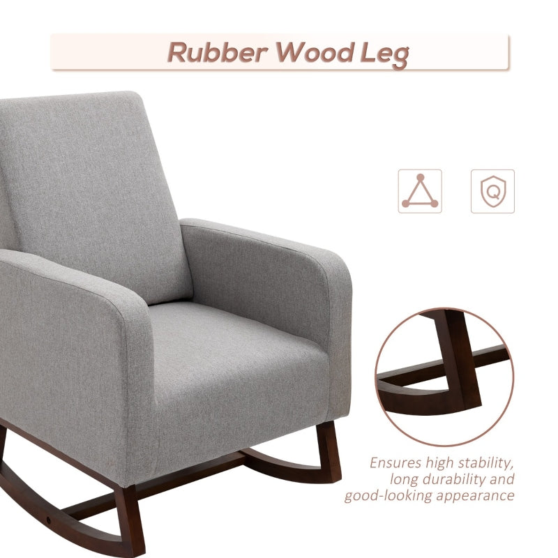 HOMCOM Nursery Rocker with Curved Wood Base, Grey