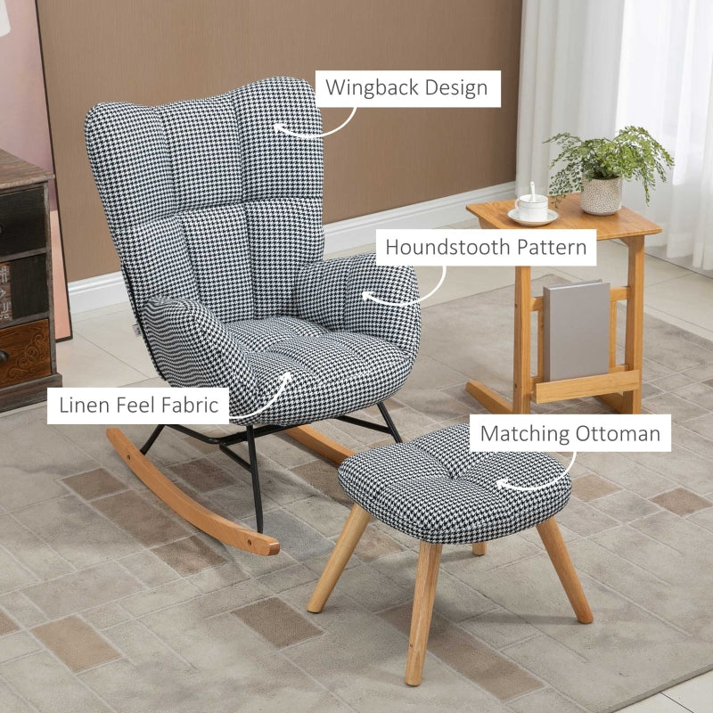 HOMCOM Nursery Glider Rocker with Ottoman | Stylish Houndstooth Rocker
