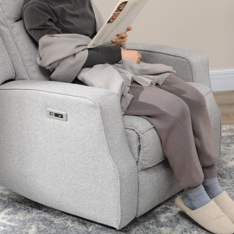 HOMCOM Electric Power Nursery Recliner | Gray Linen Upholstery Armchair