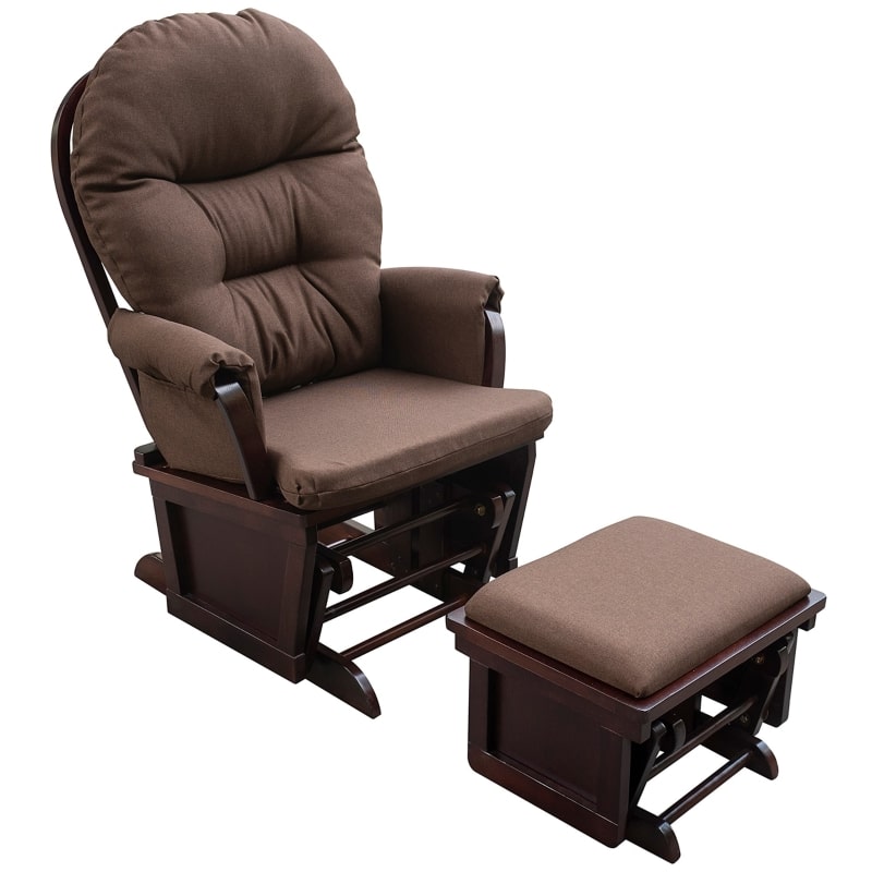 HOMCOM Nursery Glider Rocker with Ottoman | Thick Padded Cushion & Wood Base | Brown