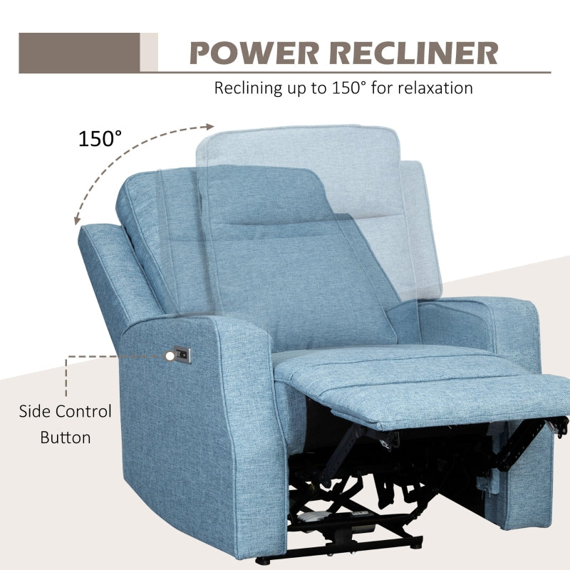 HOMCOM Electric Power Nursery Recliner | Blue Linen Upholstery Armchair