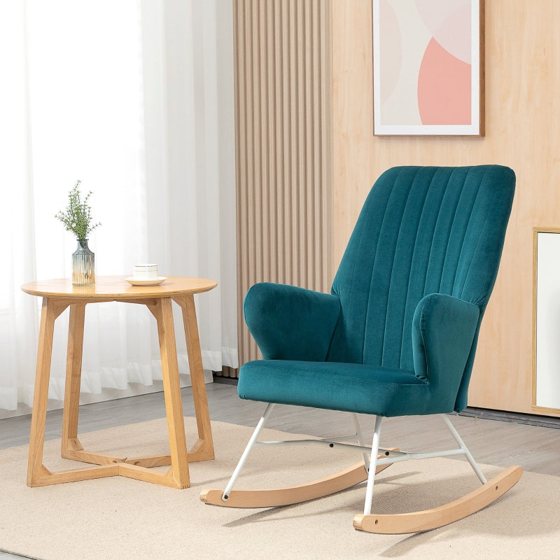 HOMCOM Modern Nursery Accent Rocking Chair | Wingback Chair | Blue