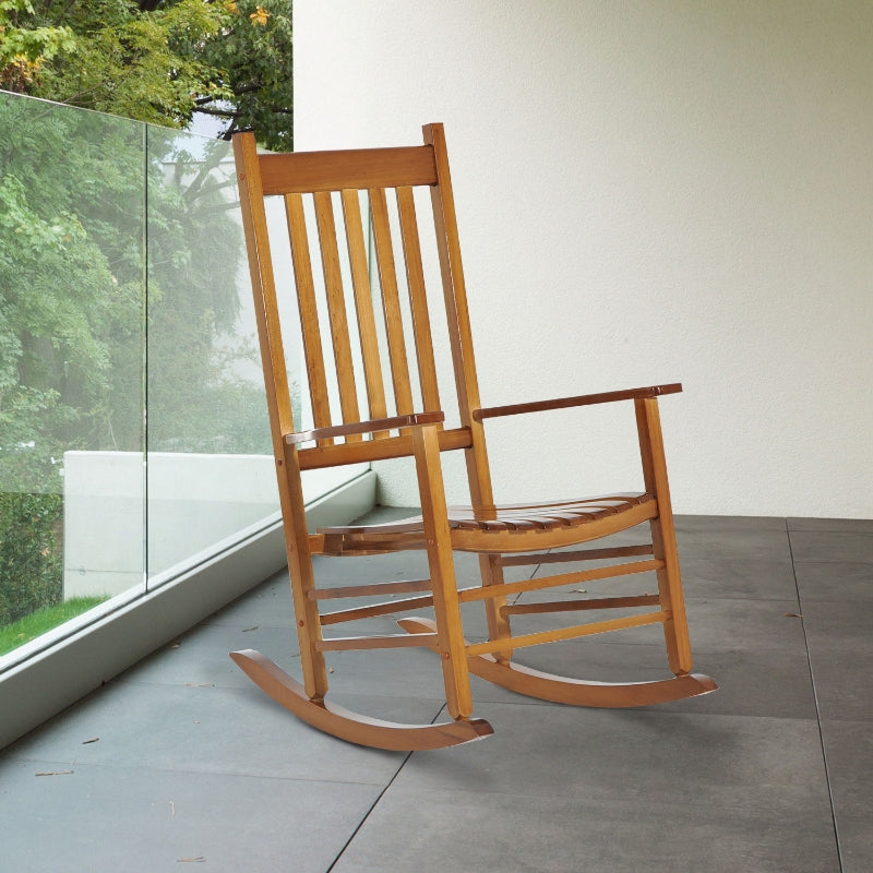 Outsunny Indoor/Outdoor Nursery Rocking Chair in Natural | Slatted for Indoor, Backyard & Patio