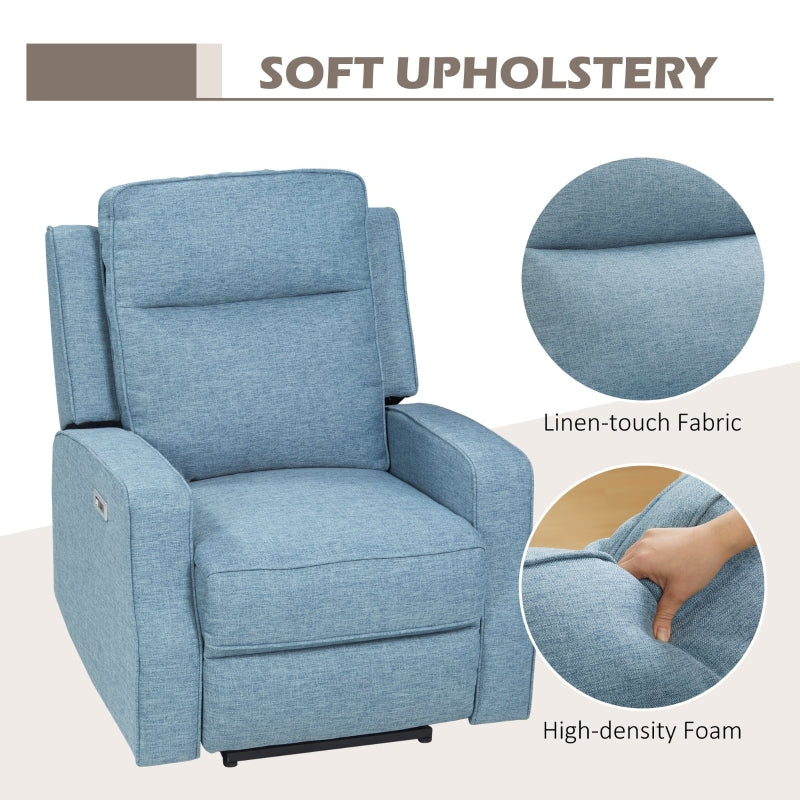 HOMCOM Electric Power Nursery Recliner | Blue Linen Upholstery Armchair