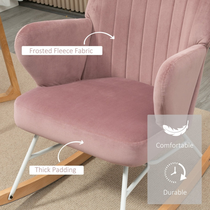 HOMCOM Modern Nursery Accent Rocking Chair | Wingback Chair | Pink