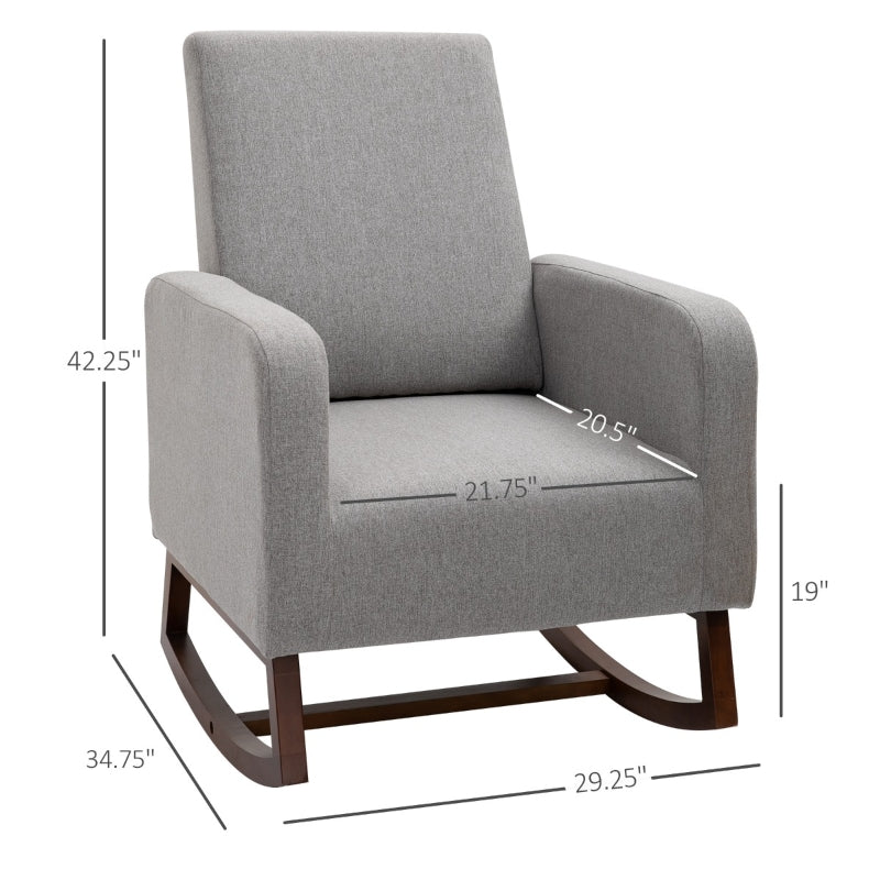 HOMCOM Nursery Rocker with Curved Wood Base, Grey