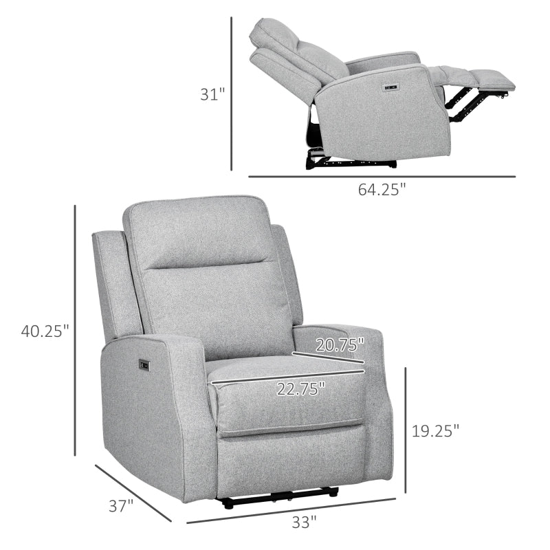 HOMCOM Electric Power Nursery Recliner | Gray Linen Upholstery Armchair