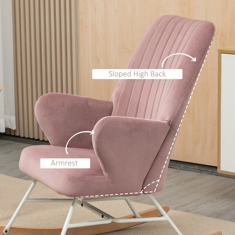 HOMCOM Modern Nursery Accent Rocking Chair | Wingback Chair | Pink