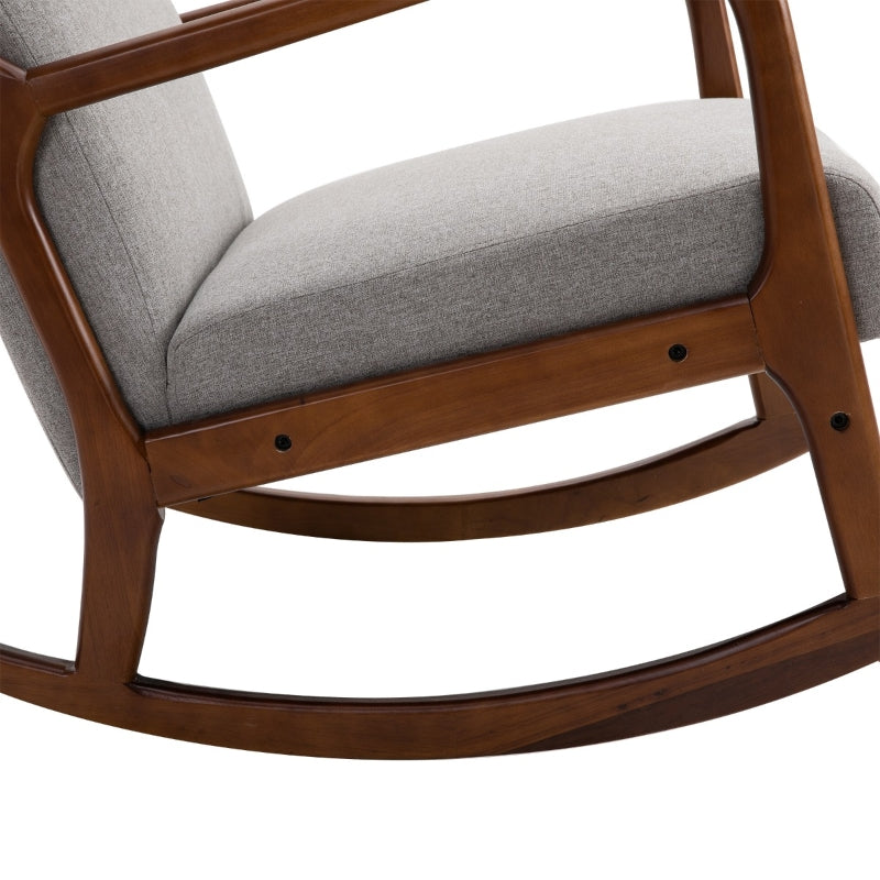 HOMCOM Upholstered Nursery Rocking Armchair | Wood Base & Linen Fabric Seat | Grey