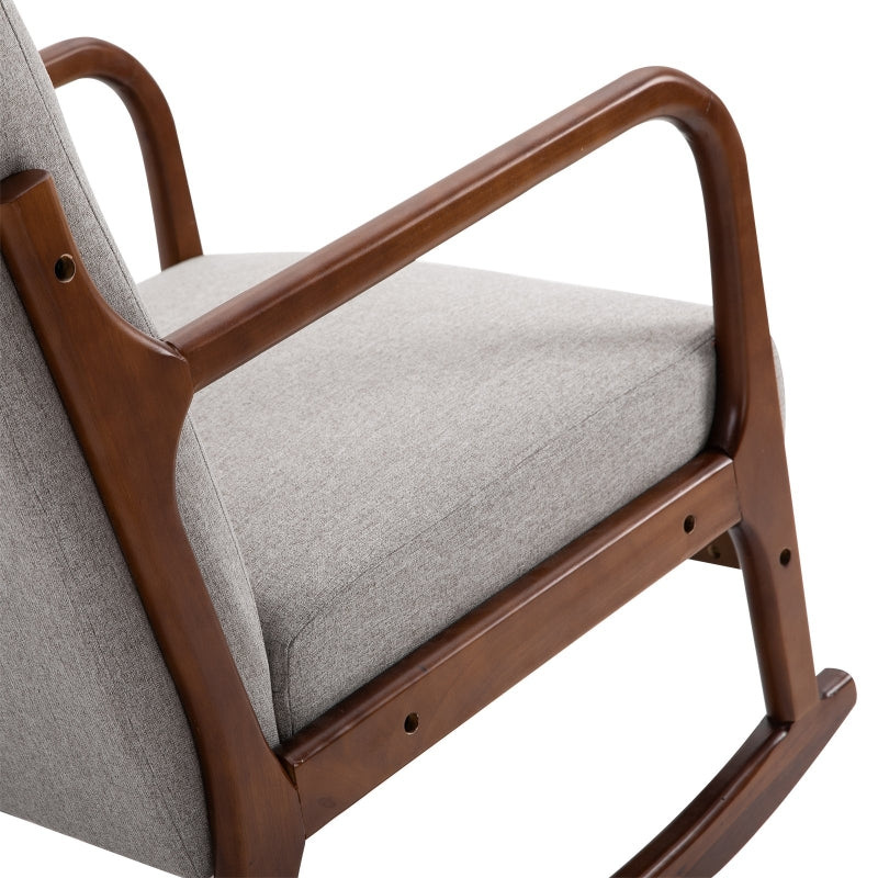 HOMCOM Upholstered Nursery Rocking Armchair | Wood Base & Linen Fabric Seat | Grey