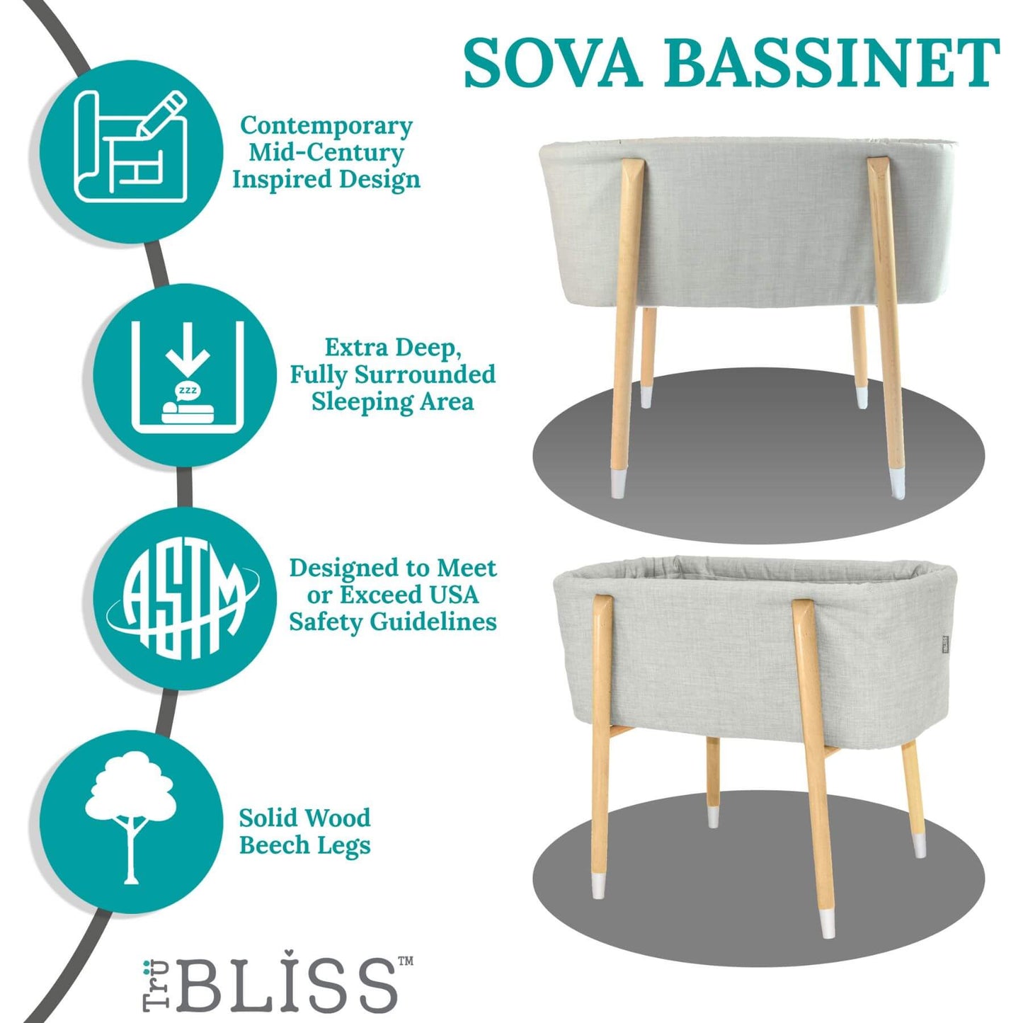 TruBliss SOVA Bassinet Grey