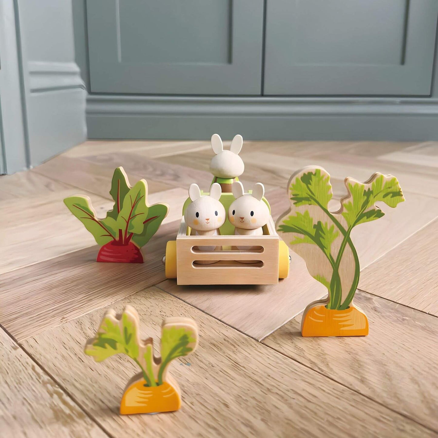 Tender Leaf Bunny's Carrot Patch on a wooden floor