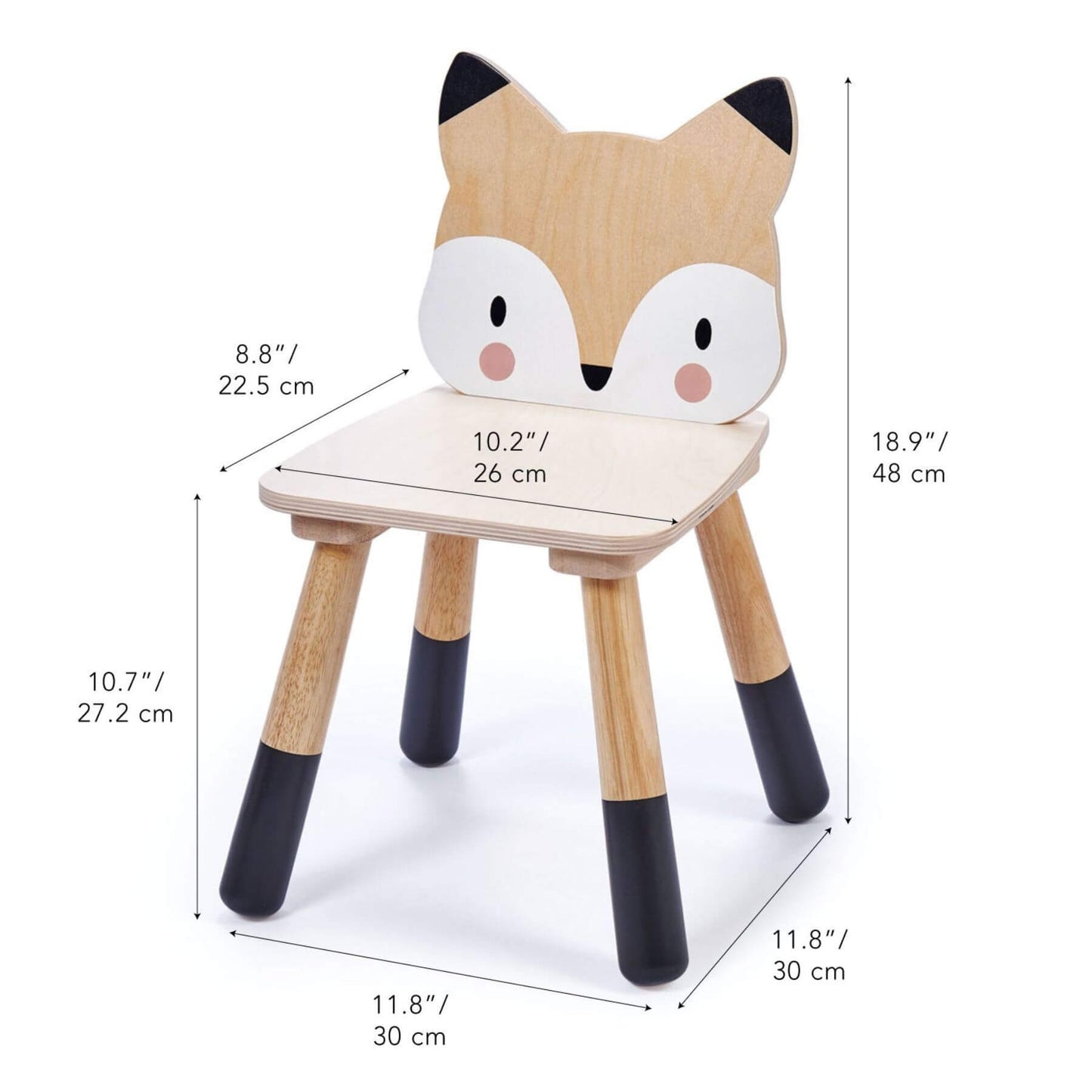 Tender Leaf Forest Fox Chair with measurements indicated
