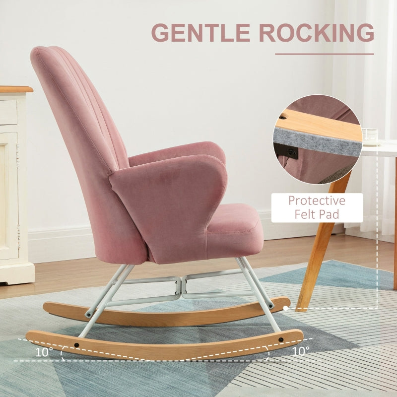 HOMCOM Modern Nursery Accent Rocking Chair | Wingback Chair | Pink