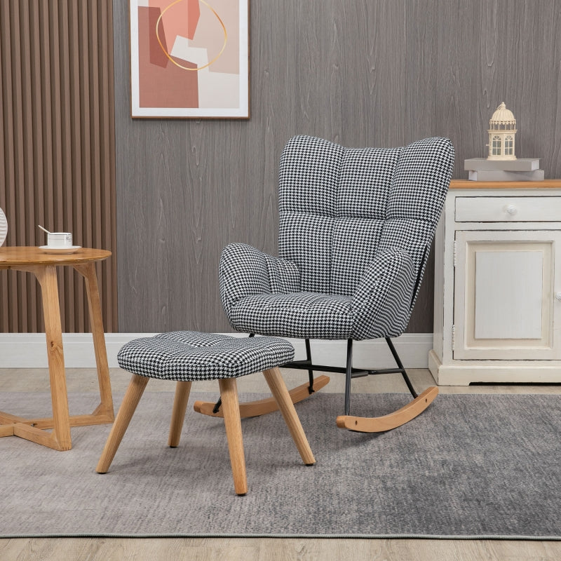 HOMCOM Nursery Glider Rocker with Ottoman | Stylish Houndstooth Rocker