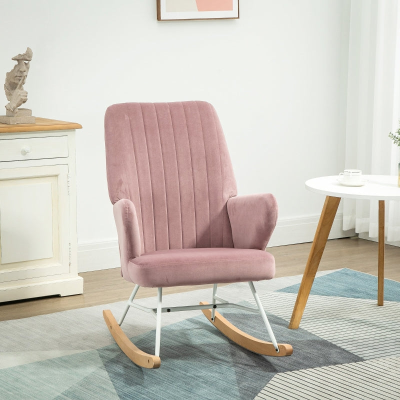 HOMCOM Modern Nursery Accent Rocking Chair | Wingback Chair | Pink
