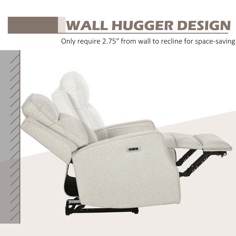 HOMCOM Electric Power Nursery Recliner | Cream White Linen Upholstery Armchair