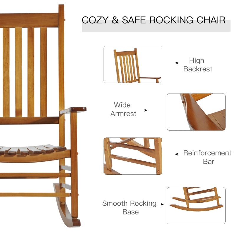 Outsunny Indoor/Outdoor Nursery Rocking Chair in Natural | Slatted for Indoor, Backyard & Patio