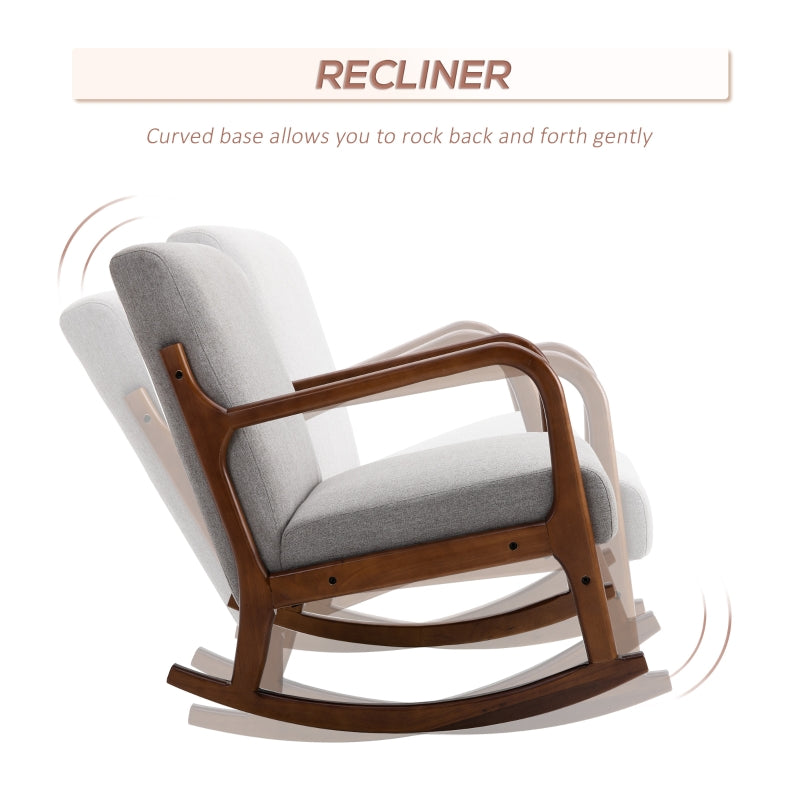 HOMCOM Upholstered Nursery Rocking Armchair | Wood Base & Linen Fabric Seat | Grey