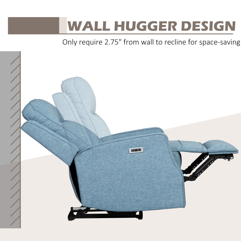 HOMCOM Electric Power Nursery Recliner | Blue Linen Upholstery Armchair