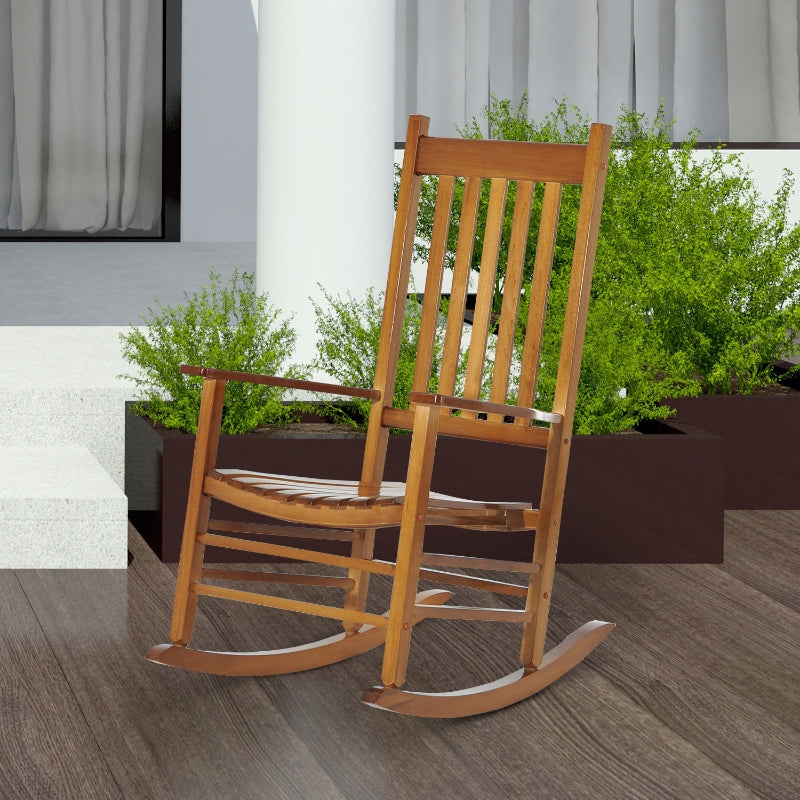 Outsunny Indoor/Outdoor Nursery Rocking Chair in Natural | Slatted for Indoor, Backyard & Patio