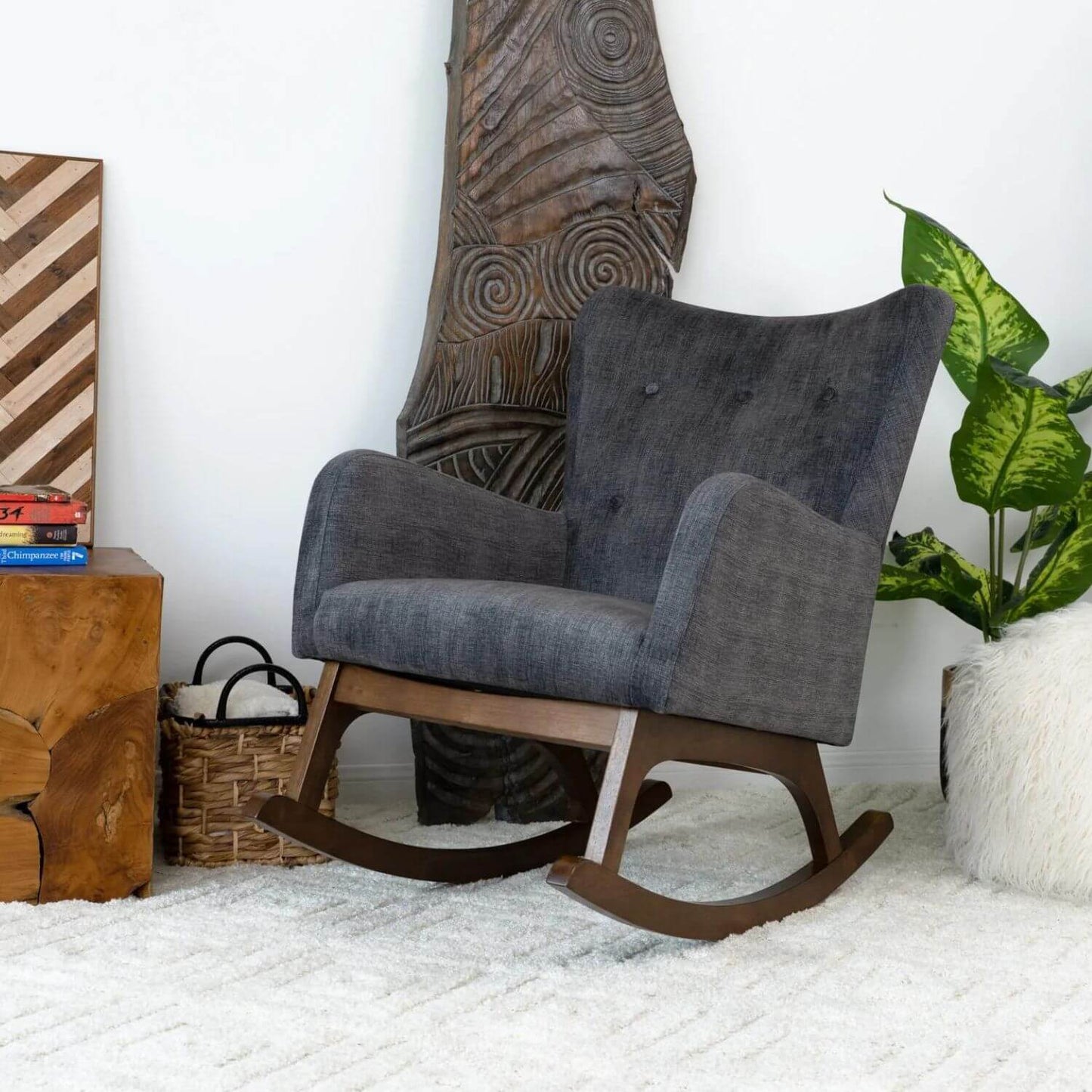Ashcroft Alistair Solid Wood Fabric Upholstered Nursery Rocking Chair