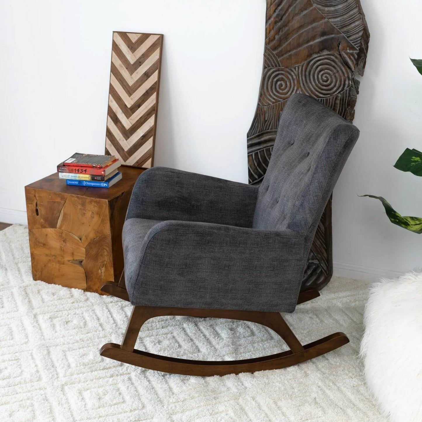 Ashcroft Alistair Solid Wood Fabric Upholstered Nursery Rocking Chair