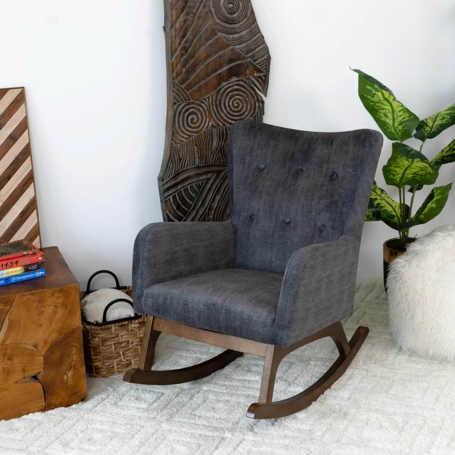 Ashcroft Alistair Solid Wood Fabric Upholstered Nursery Rocking Chair