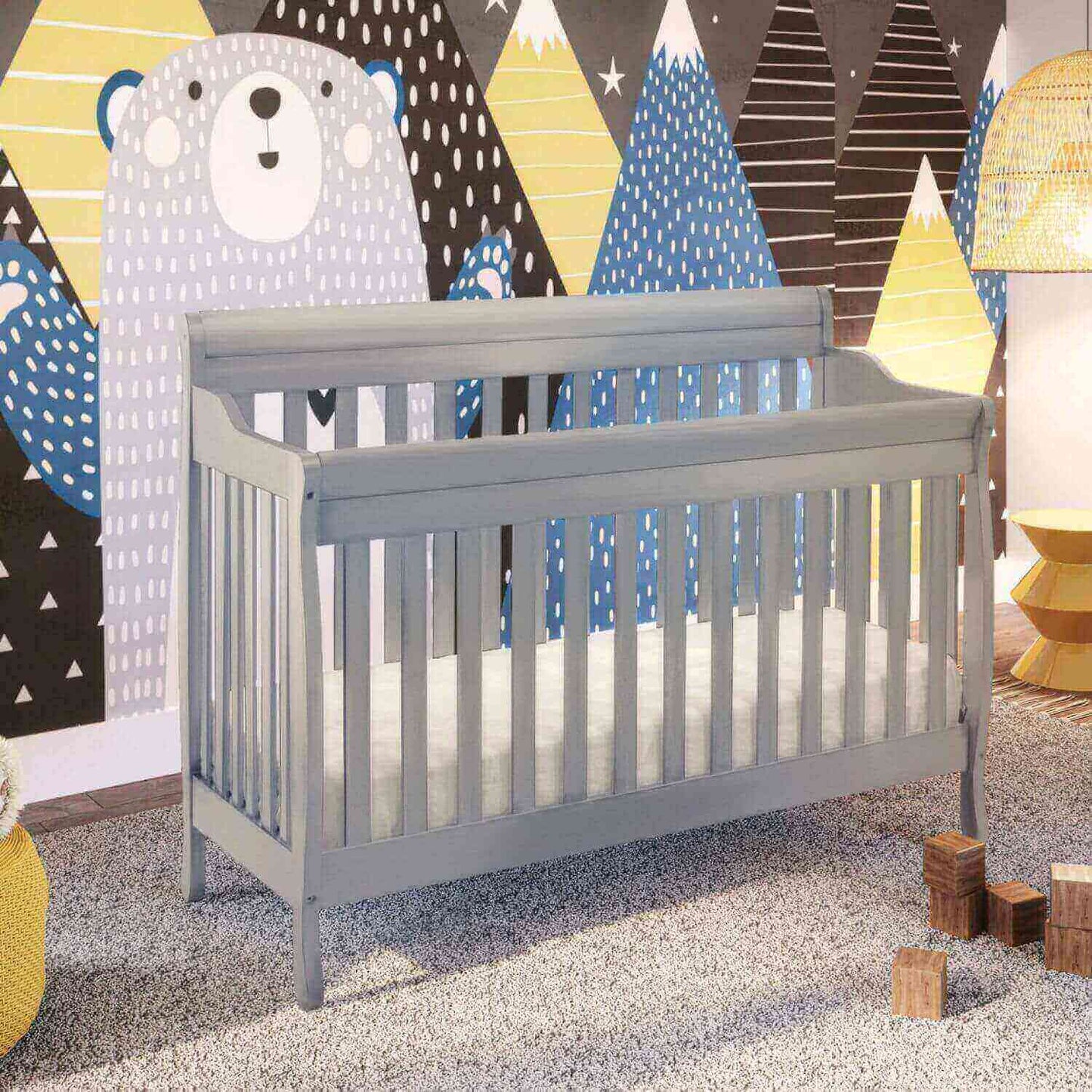 AFG Alice 4-in-1 Baby Crib with Guardrail Gray