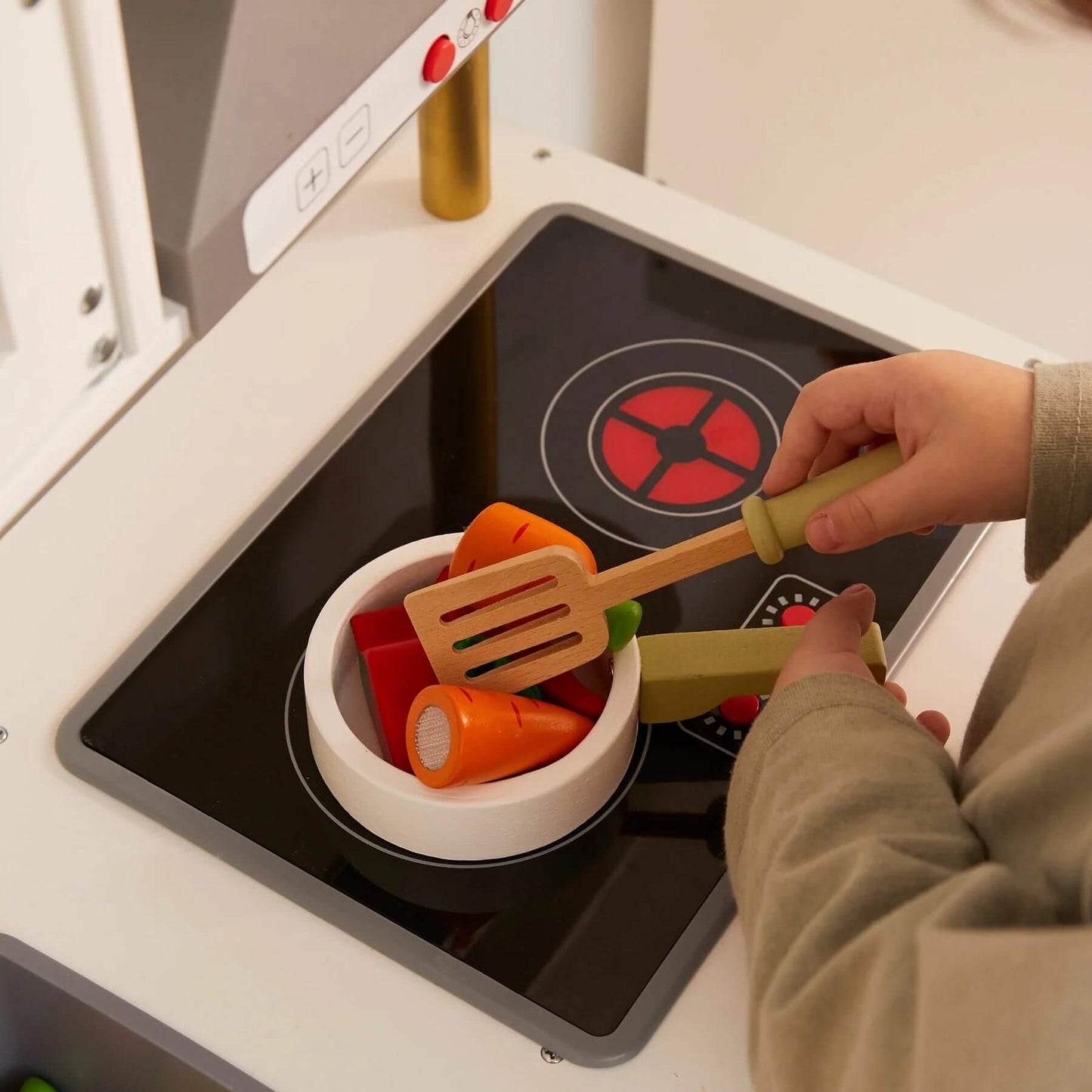 Boy Playing with Teamson Kids All-in-One Little Chef Munich Play Kitchen