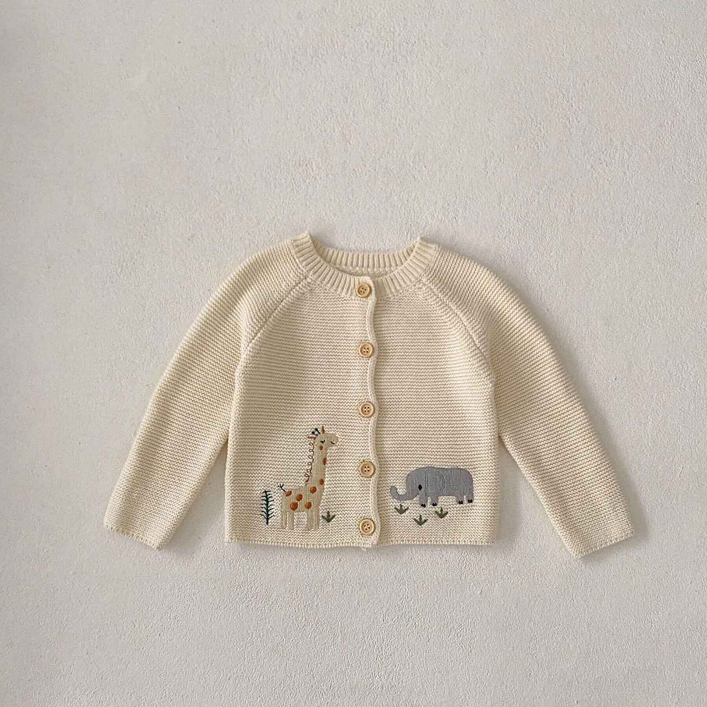 Animal Embroidery Sweater Cardigan on a light gray background