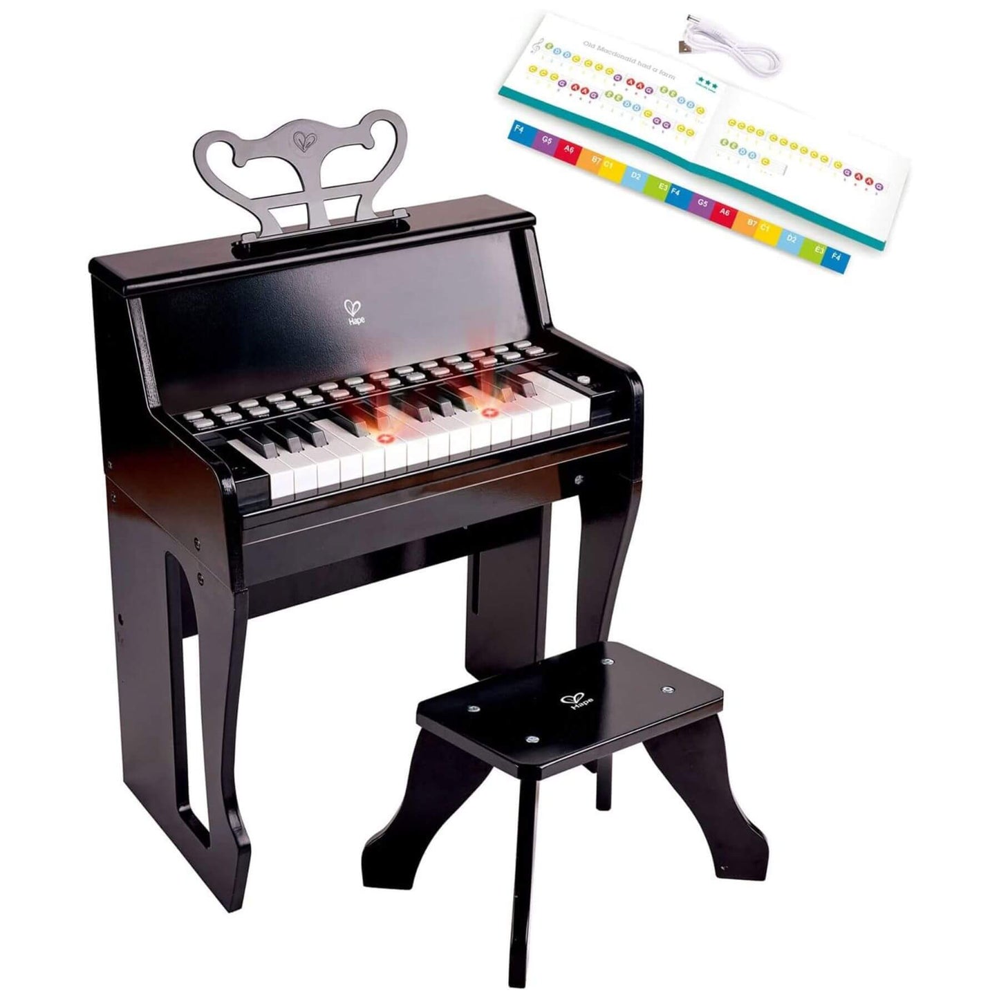 Hape Learn with Lights Black Piano w/ Stool