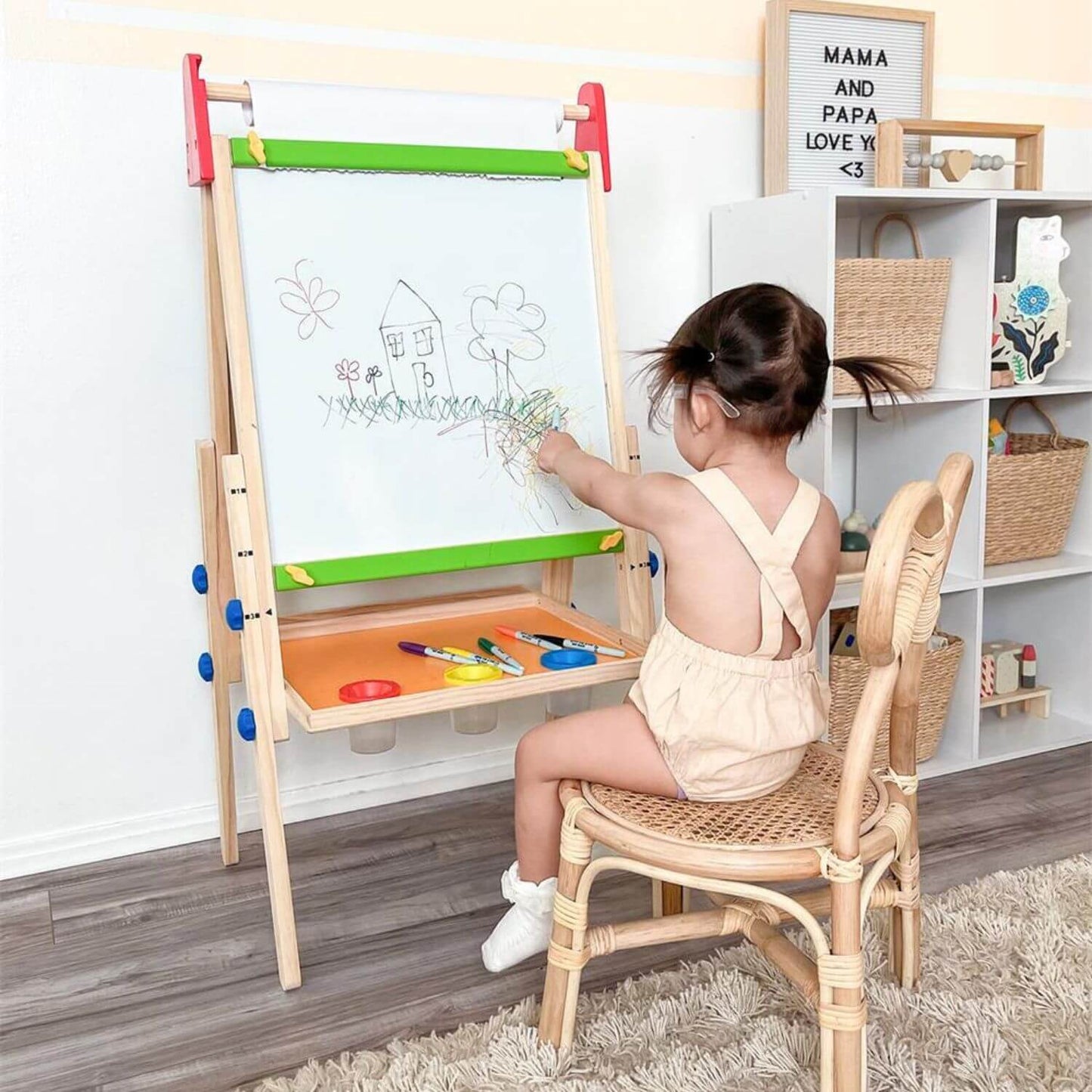 Girl Drawing on Tiny Land® 3-in-1 Art Easel for Kids