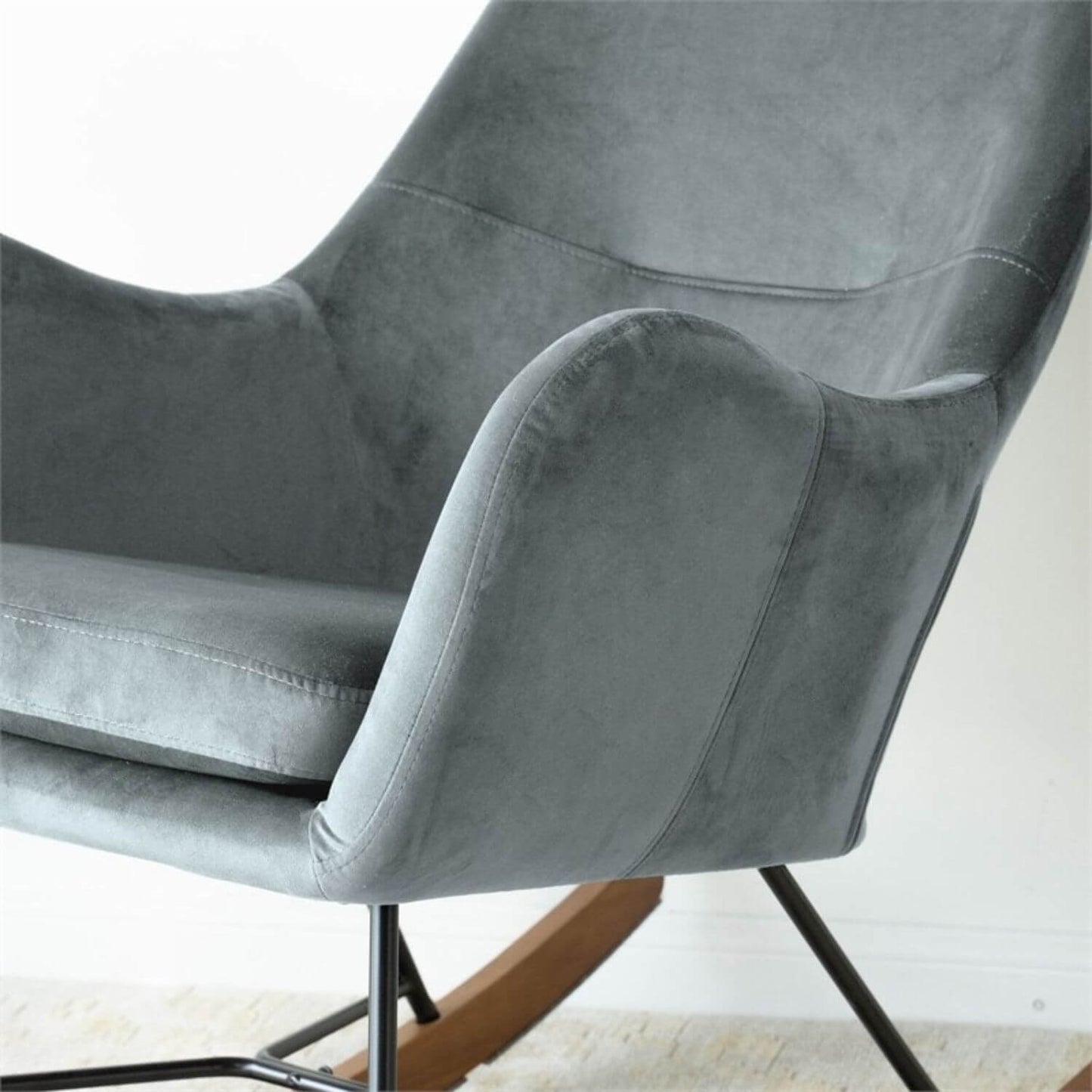 Detail of Ashcroft Chelsea Grey Velvet Nursery Rocking Chair
